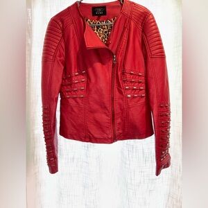 TCEC Red Leather Jacket with Stud Accents